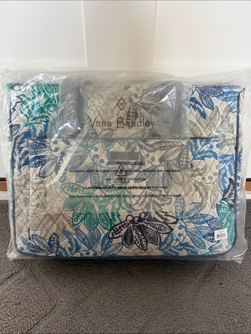 Vera Bradley Blue, Teal & Navy Floral Quilted Commuter Tote